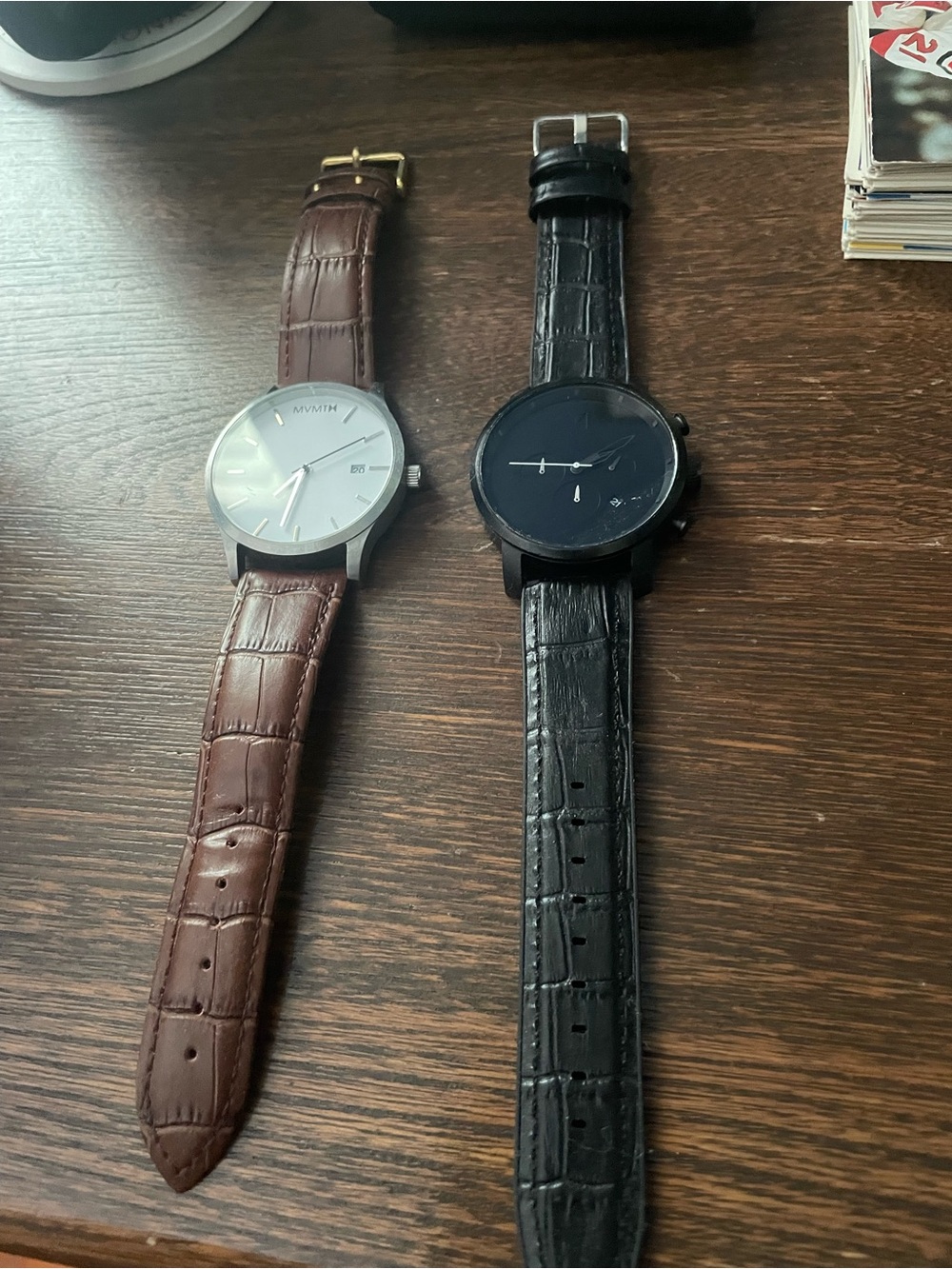 Pair of Men's MVMT Leather Strap Watches - Brown & Black